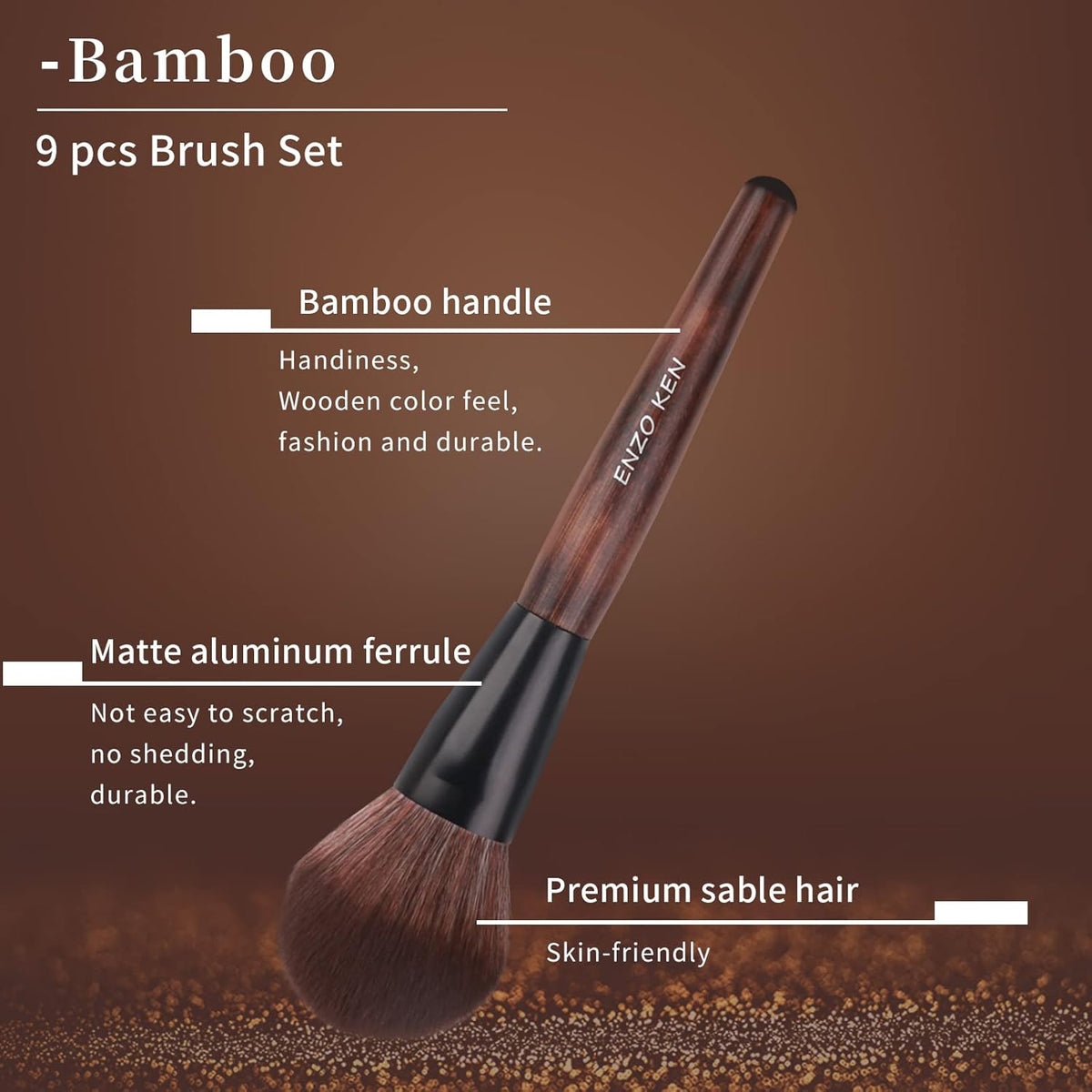 Professional Bamboo Makeup Brush Set with Natural Sable Hair and Travel Case, 7-Piece Kit
