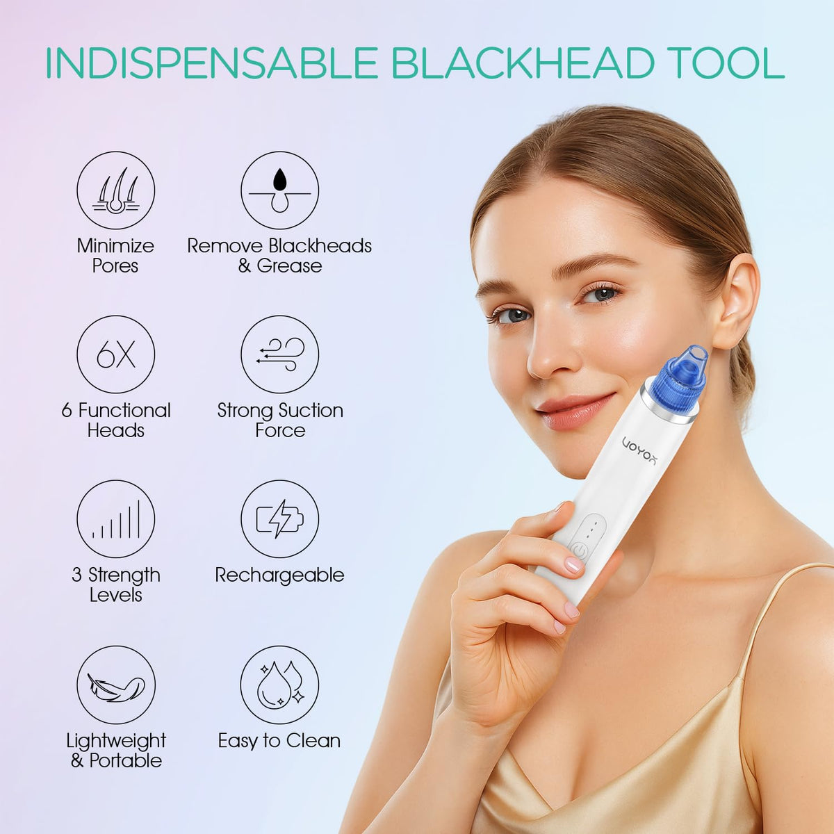 Blackhead Remover Pore Vacuum - Electric Face Cleaner with 6 Suction Heads