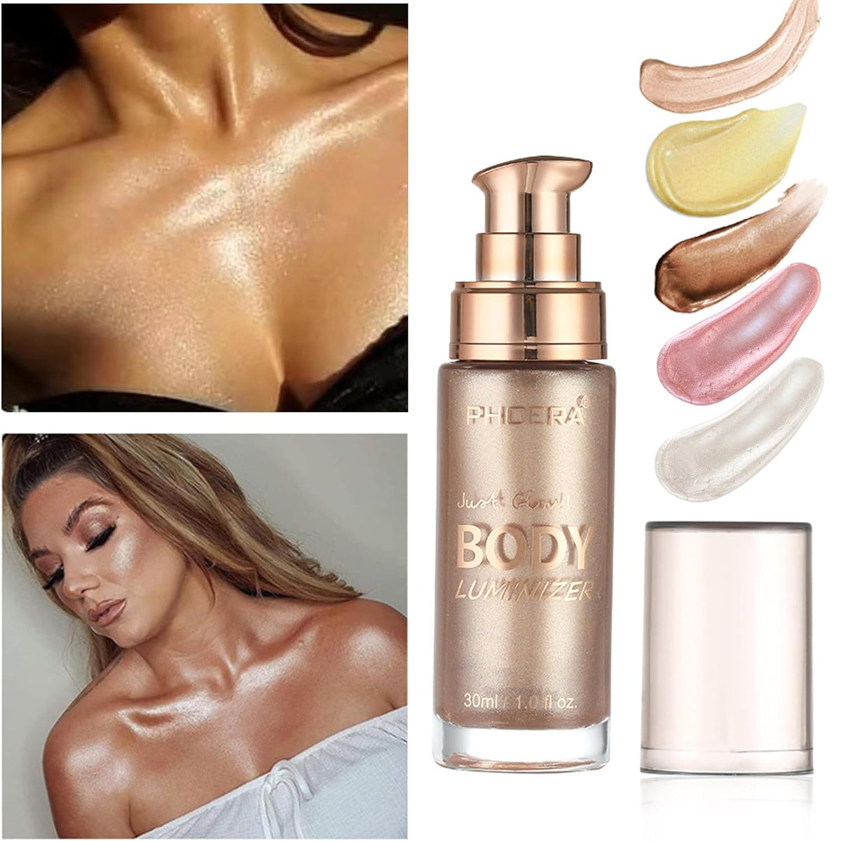 Rose Gold Body Shimmer Oil - Natural Glow Luminizer & Moisturizing Liquid Highlighter, 1oz