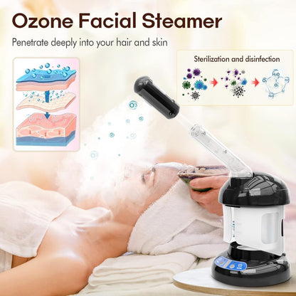 2 in 1 Ozone Facial and Hair Steamer for Personal Care at Home or Salon