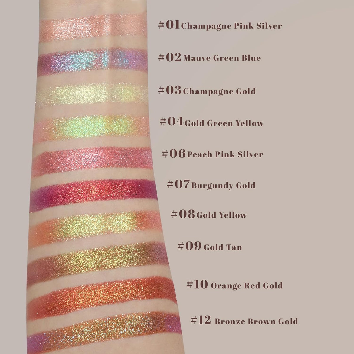 Duochrome Plum Mauve Green Blue Glitter Eyeshadow Palette, Holographic Chameleon Shimmer Metallic Eye Shadow