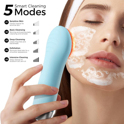 Waterproof Rechargeable Face Cleansing Brush with 4 LED Light Modes & 5-Speed Massage