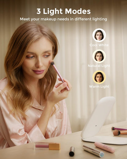 Travel Mirror with LED Light, Rechargeable Portable Lighted Makeup Mirror, 3 Lighting Modes, 7x5 Inch