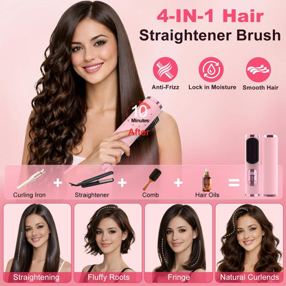 Cordless Hair Straightener Brush, Portable 500 Million Ions Smooth Straightening Comb, MCH Fast Heating