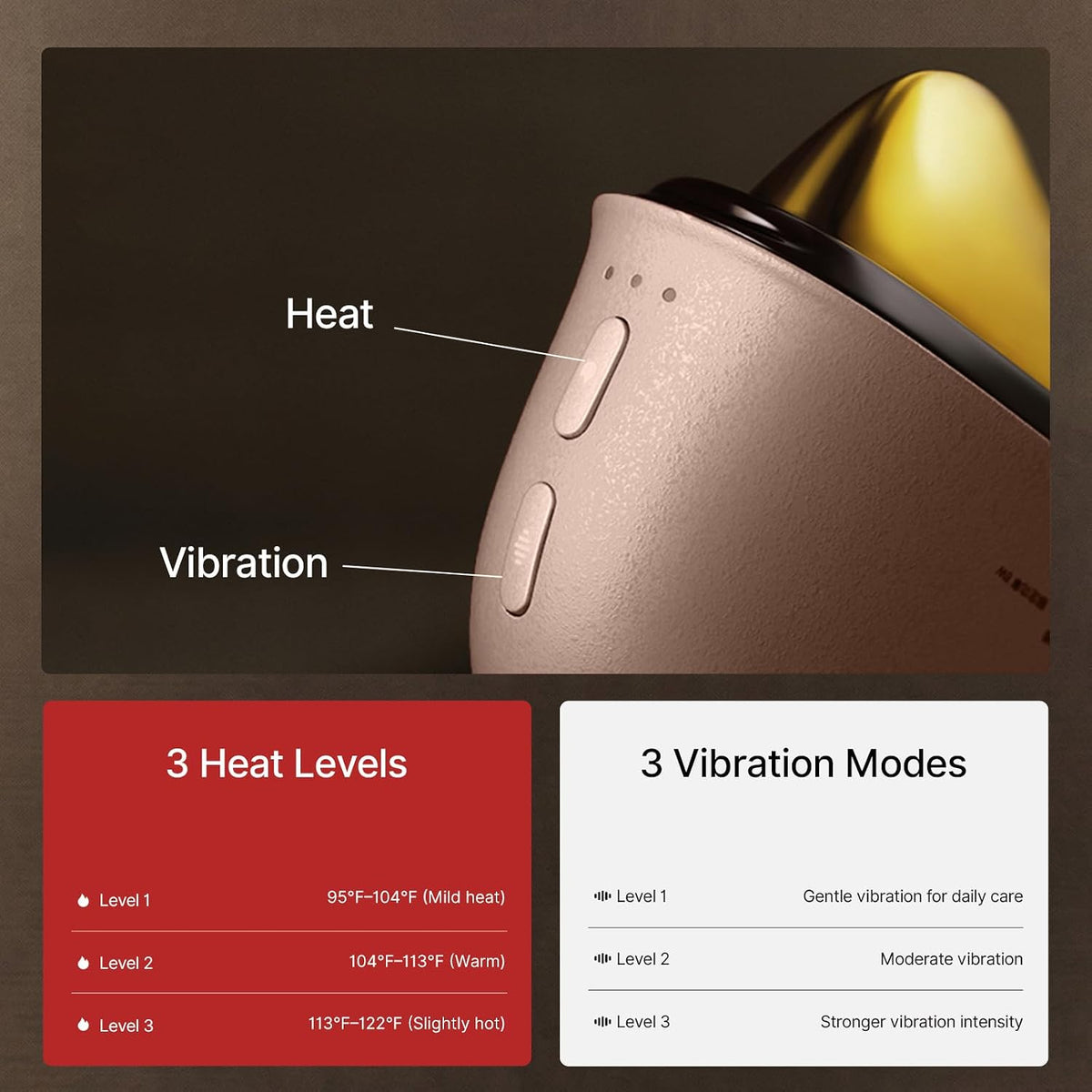 Brass Electric Heated Gua Sha Facial Sculpting Tool with Red Light Therapy & Vibration
