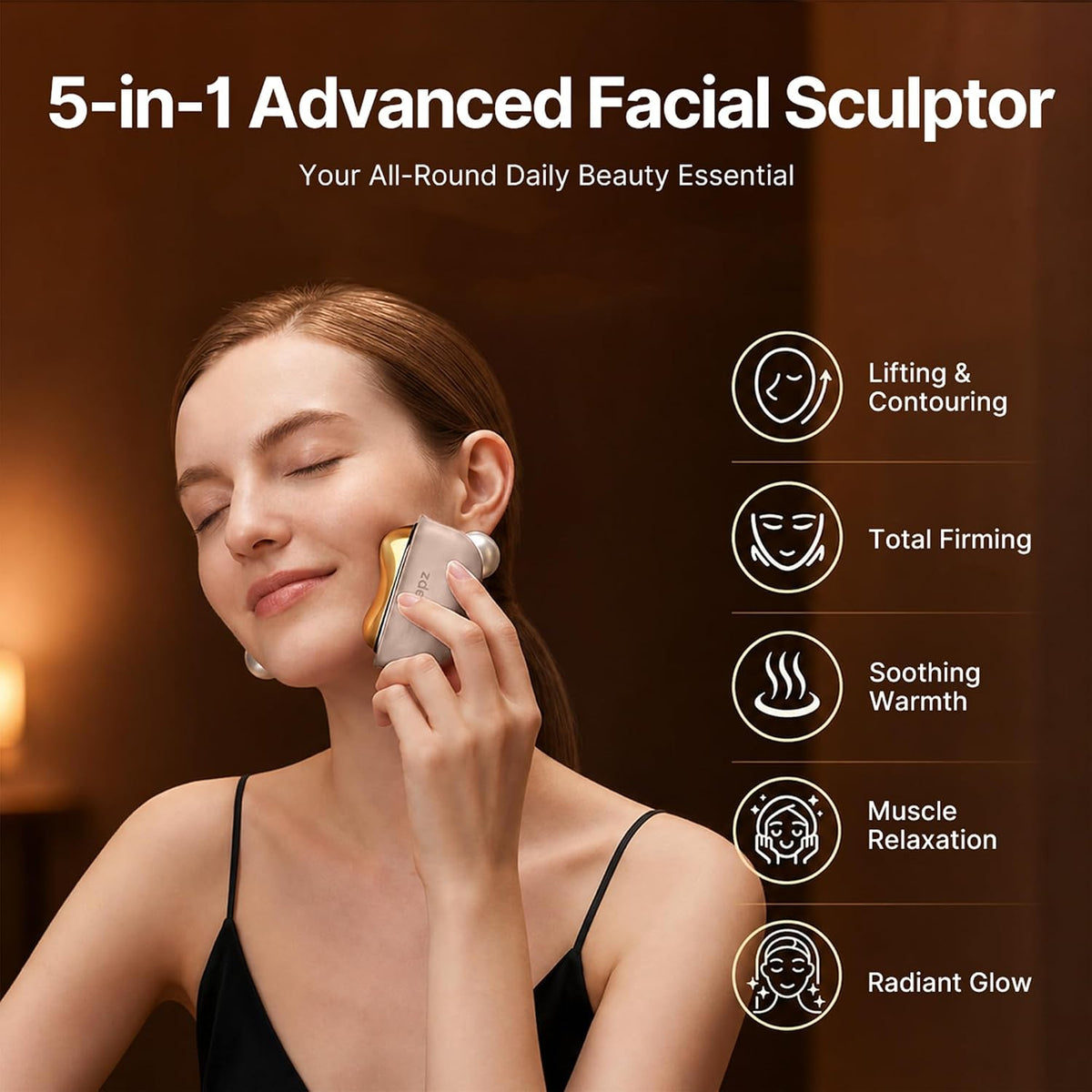 Brass Electric Heated Gua Sha Facial Sculpting Tool with Red Light Therapy & Vibration
