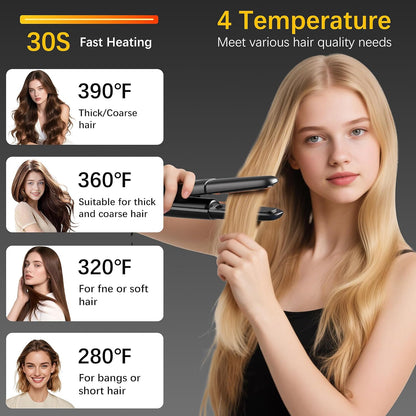 Cordless 2-in-1 Hair Straightener and Curler, Mini Portable Ceramic Flat Iron with 4500mAh Battery