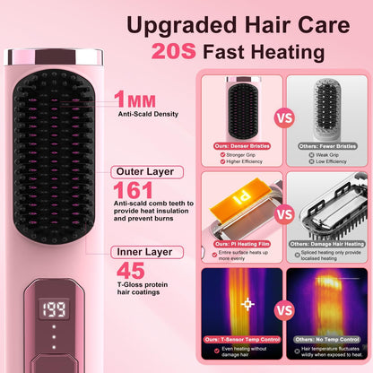 Cordless Hair Straightener Brush, Portable 500 Million Ions Smooth Straightening Comb, MCH Fast Heating
