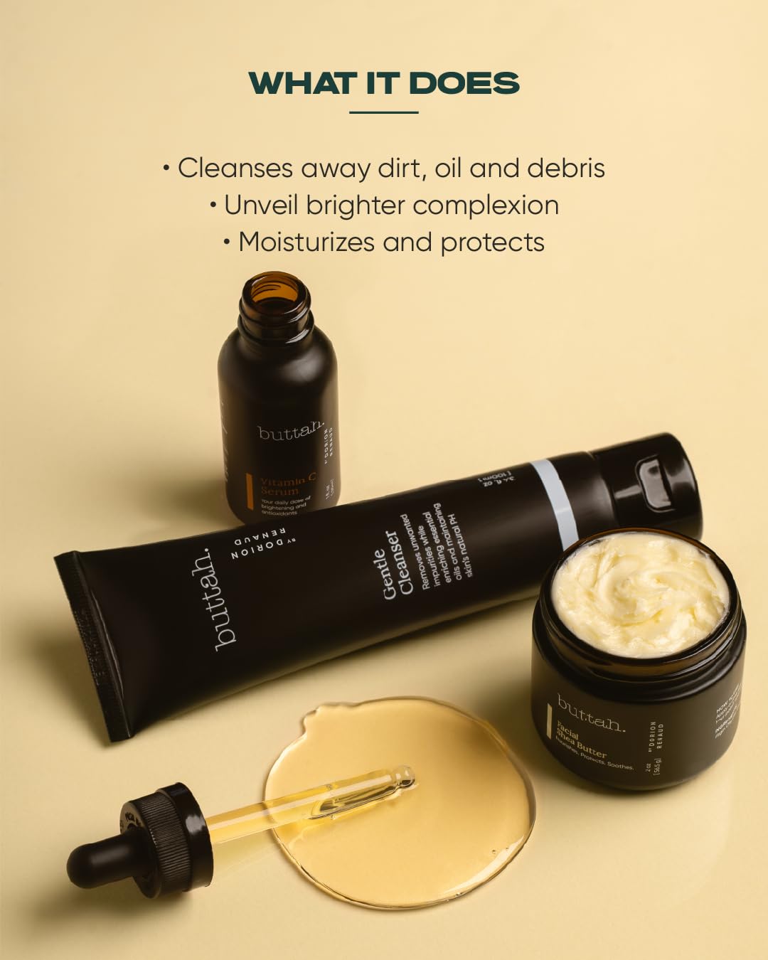 3pc Skin Care Kit for Men and Women - Shea Butter, 15% Vitamin C Serum, and Facial Cleanser
