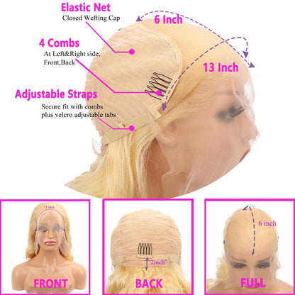 613 Blonde 28-Inch Body Wave Human Hair Wig - 13x6 HD Transparent Lace Front