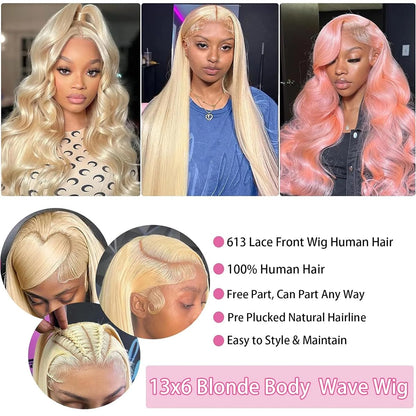 613 Blonde 28-Inch Body Wave Human Hair Wig - 13x6 HD Transparent Lace Front