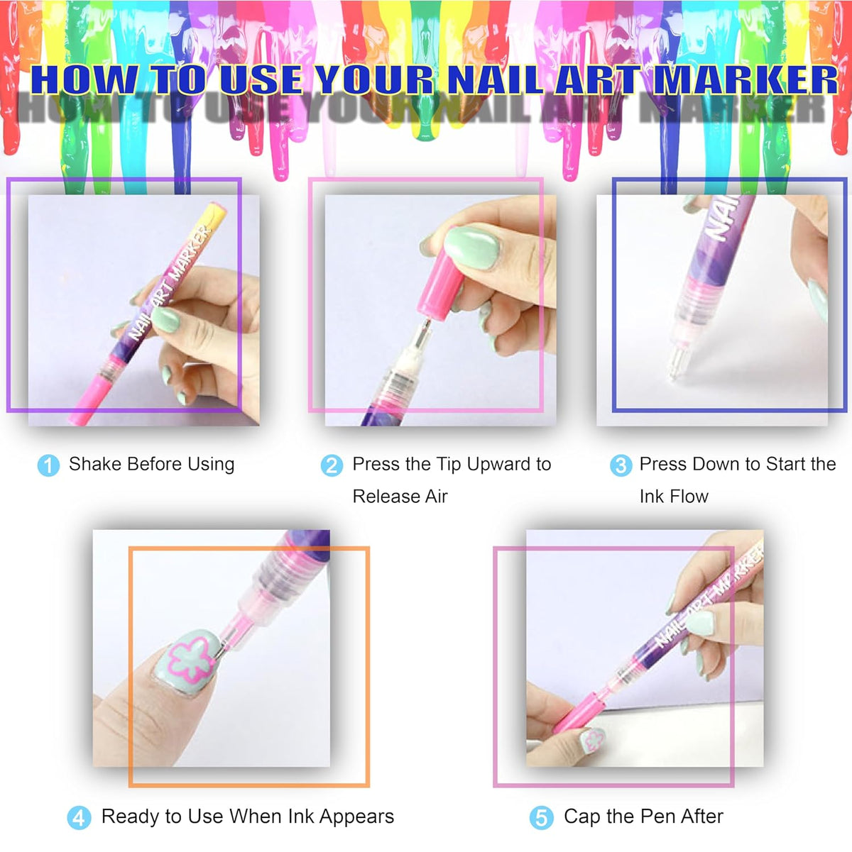 12 Colors Nail Art Pens Set with 0.5mm Fine Tip for Professional Designs and DIY Manicure