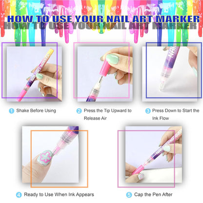 12 Colors Nail Art Pens Set with 0.5mm Fine Tip for Professional Designs and DIY Manicure
