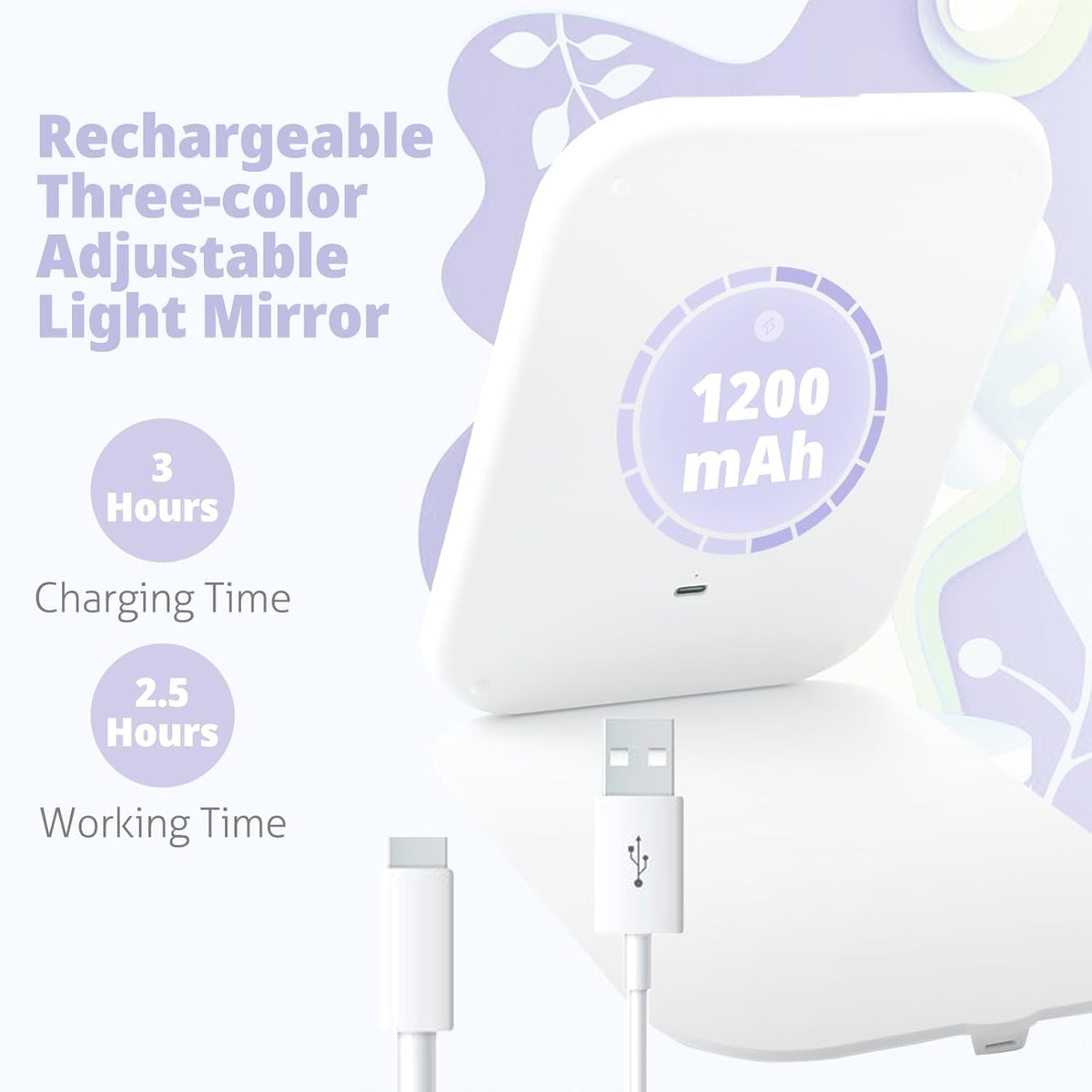 Portable Travel Makeup Mirror with 3 Adjustable Light Settings, USB-Rechargeable Vanity Mirror