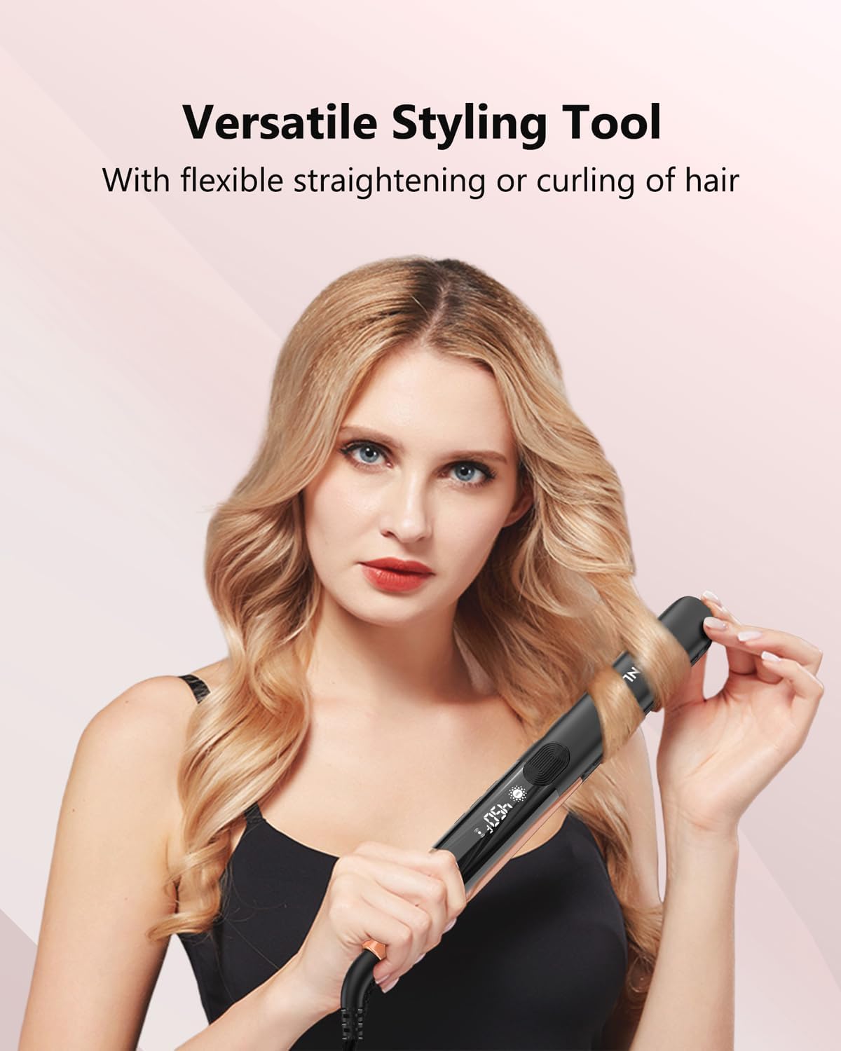 2-in-1 Titanium Ceramic Ionic Hair Straightener and Curler, Dual Voltage Flat Iron