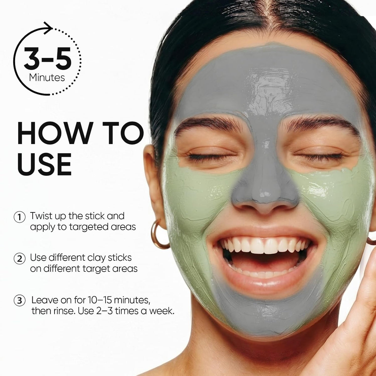 Clay Mask Stick Set with Alaska Volcanic Clay & Mugwort for Deep Pore Cleansing and Oil Control