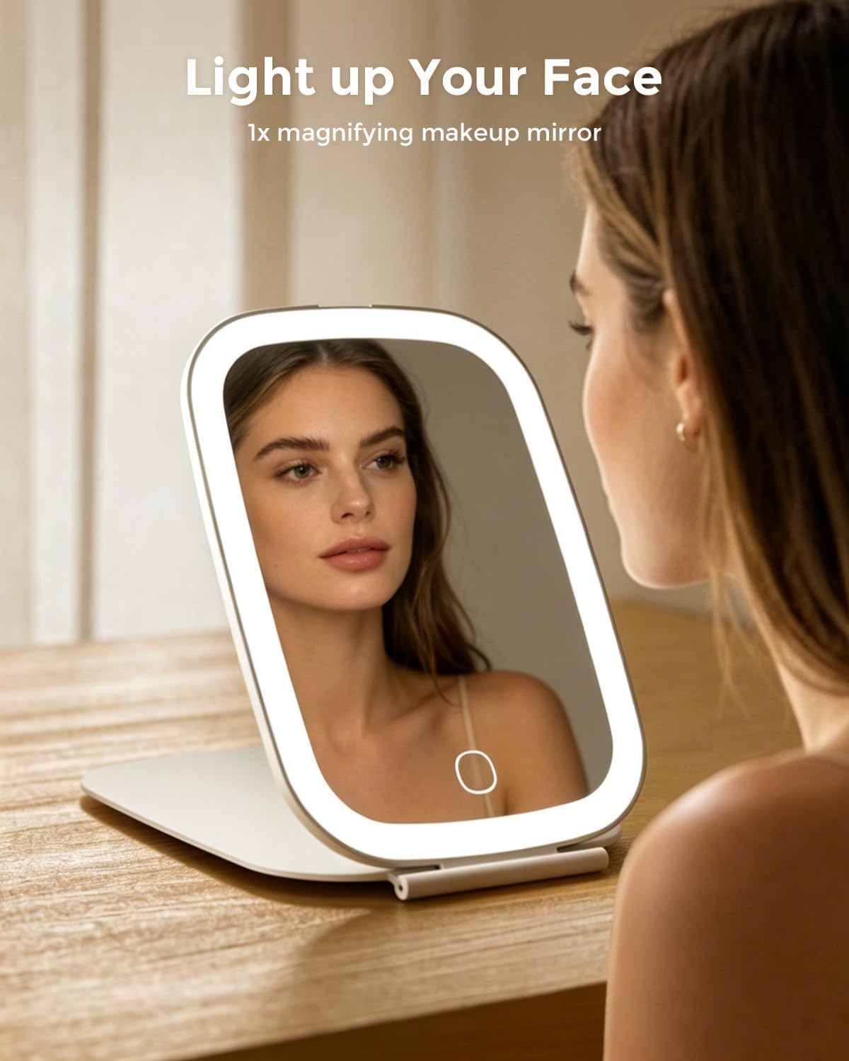 Travel Mirror with LED Light, Rechargeable Portable Lighted Makeup Mirror, 3 Lighting Modes, 7x5 Inch