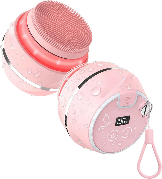 Waterproof Silicone Facial Cleansing Brush, 6 Modes & 3 Light Effects, Rechargeable Electric Exfoliator