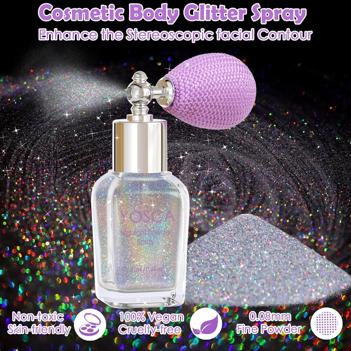 Body Glitter Spray, 30ML Loose Laser Shimmer Powder Holographic Hair Spray Silver Sparkle Highlighter