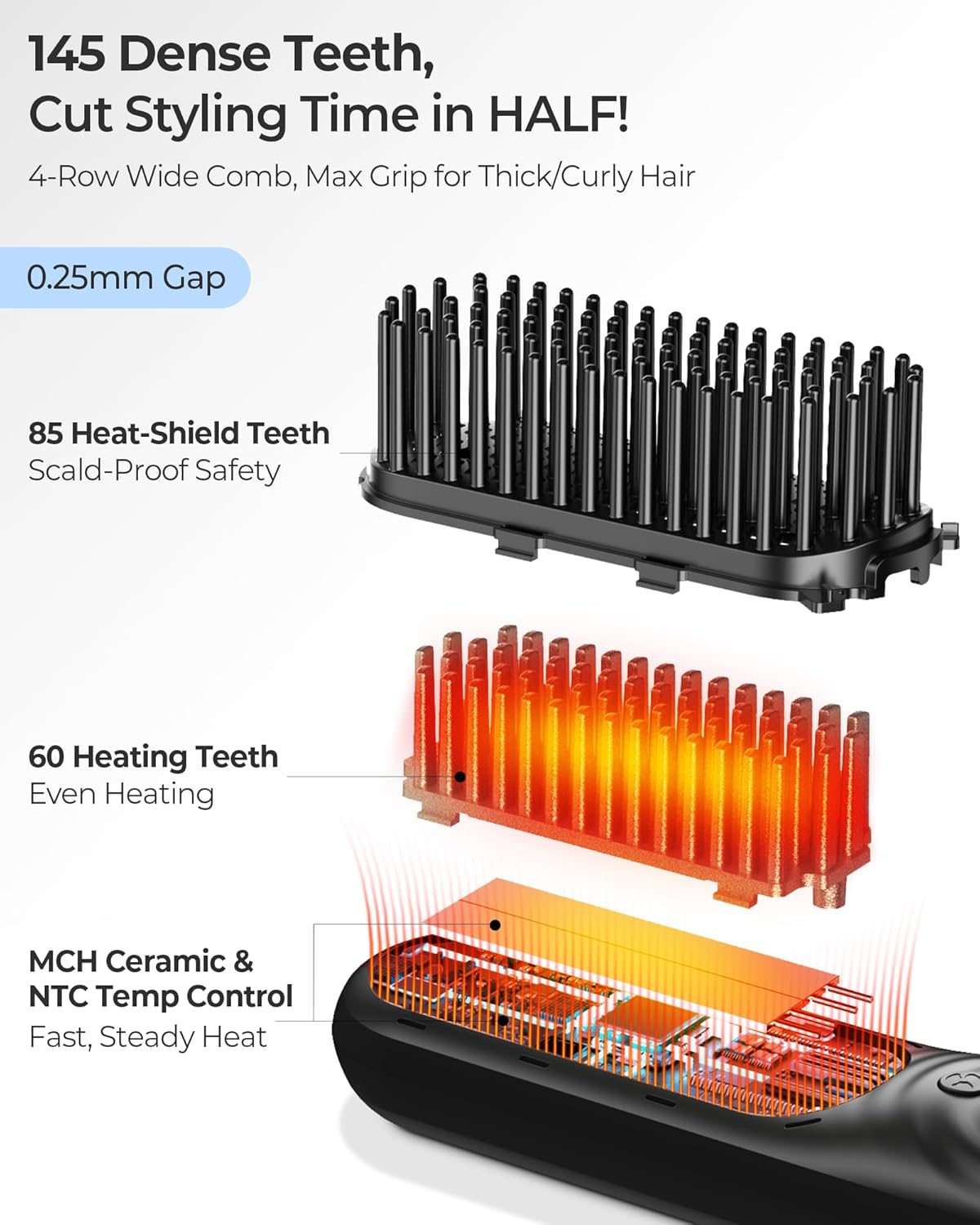 Cordless Hair Straightener Brush with Cool Air, Portable Mini Travel Styler for Thick Curly Hair