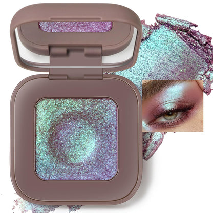 Duochrome Plum Mauve Green Blue Glitter Eyeshadow Palette, Holographic Chameleon Shimmer Metallic Eye Shadow