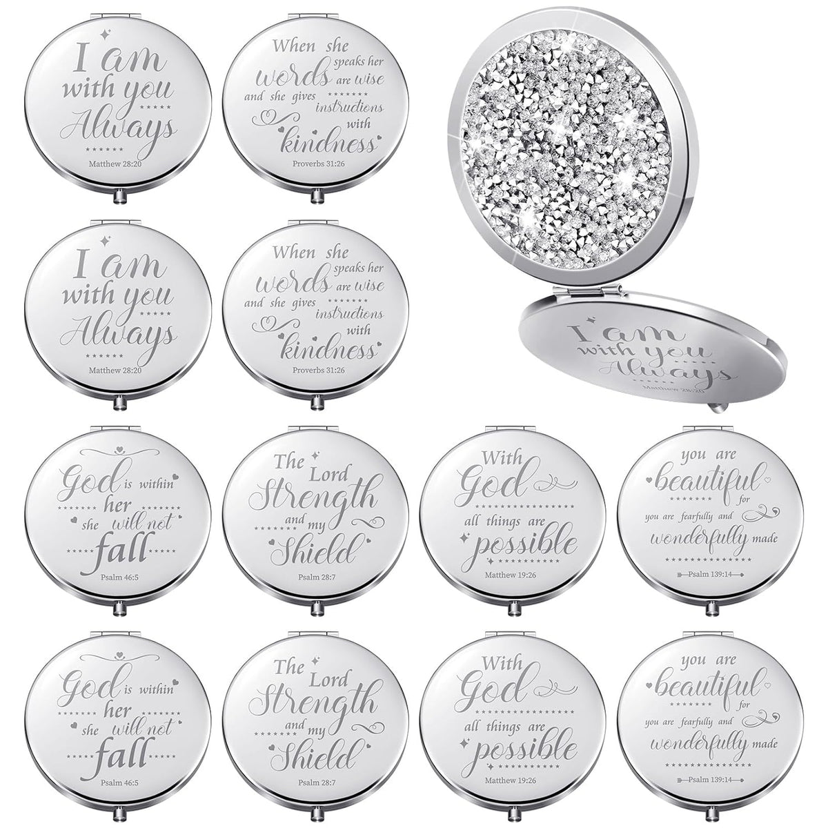 12 Pcs Easter Christian Compact Mirror Gifts for Women, Bible Verse Bulk Hand Makeup Mirrors