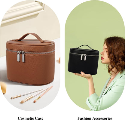 Portable Makeup Bag with Removable Compartments and Handle - Travel Cosmetic Case