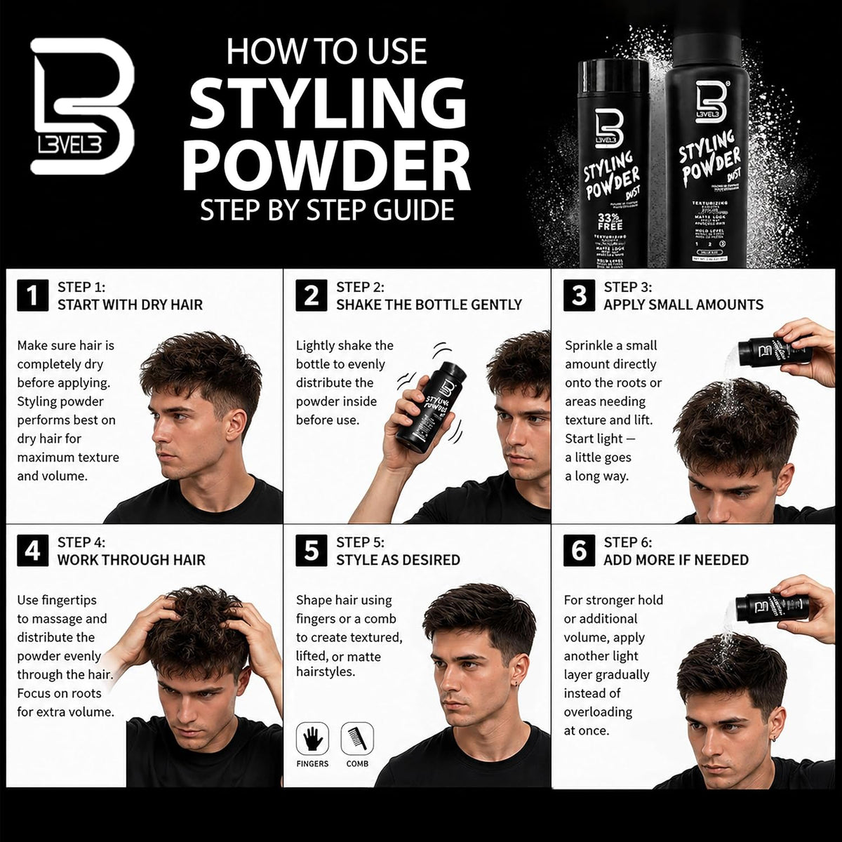 Styling Powder - Natural Look Volumizing and Texturizing Hair Powder for Men, Matte Finish