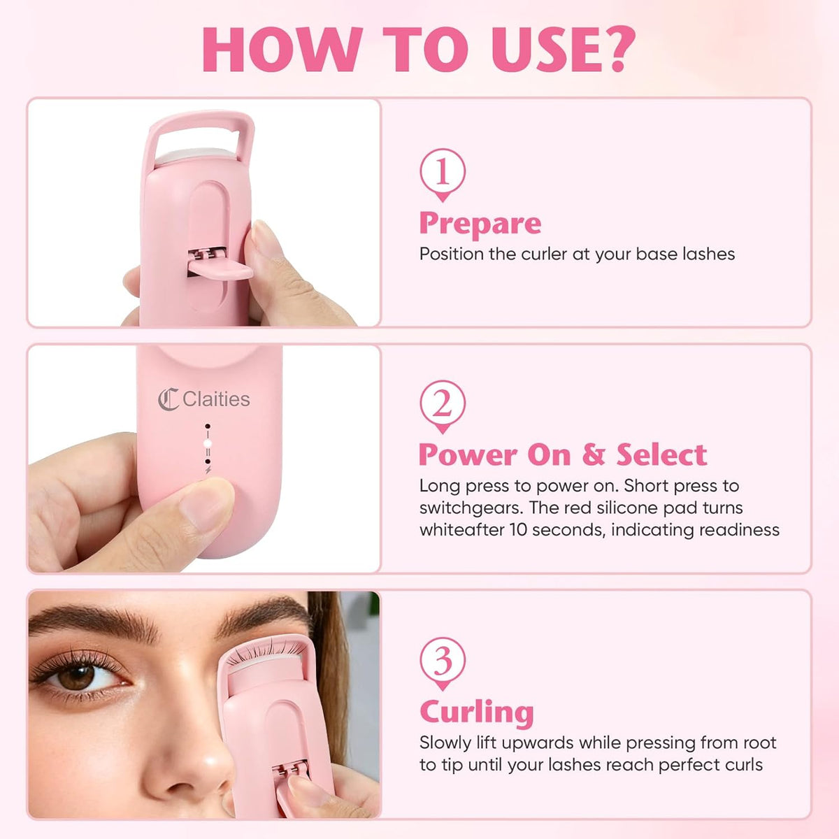 Heated Eyelash Curler - 10s Fast Heating, 24H Long-Lasting Natural Curl