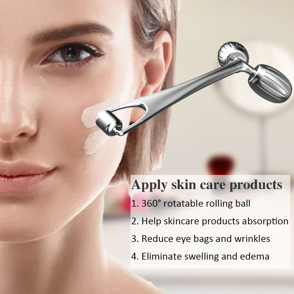 Stainless Steel Gua Sha Facial Tools and Face Roller Set for Skincare and Sculpting