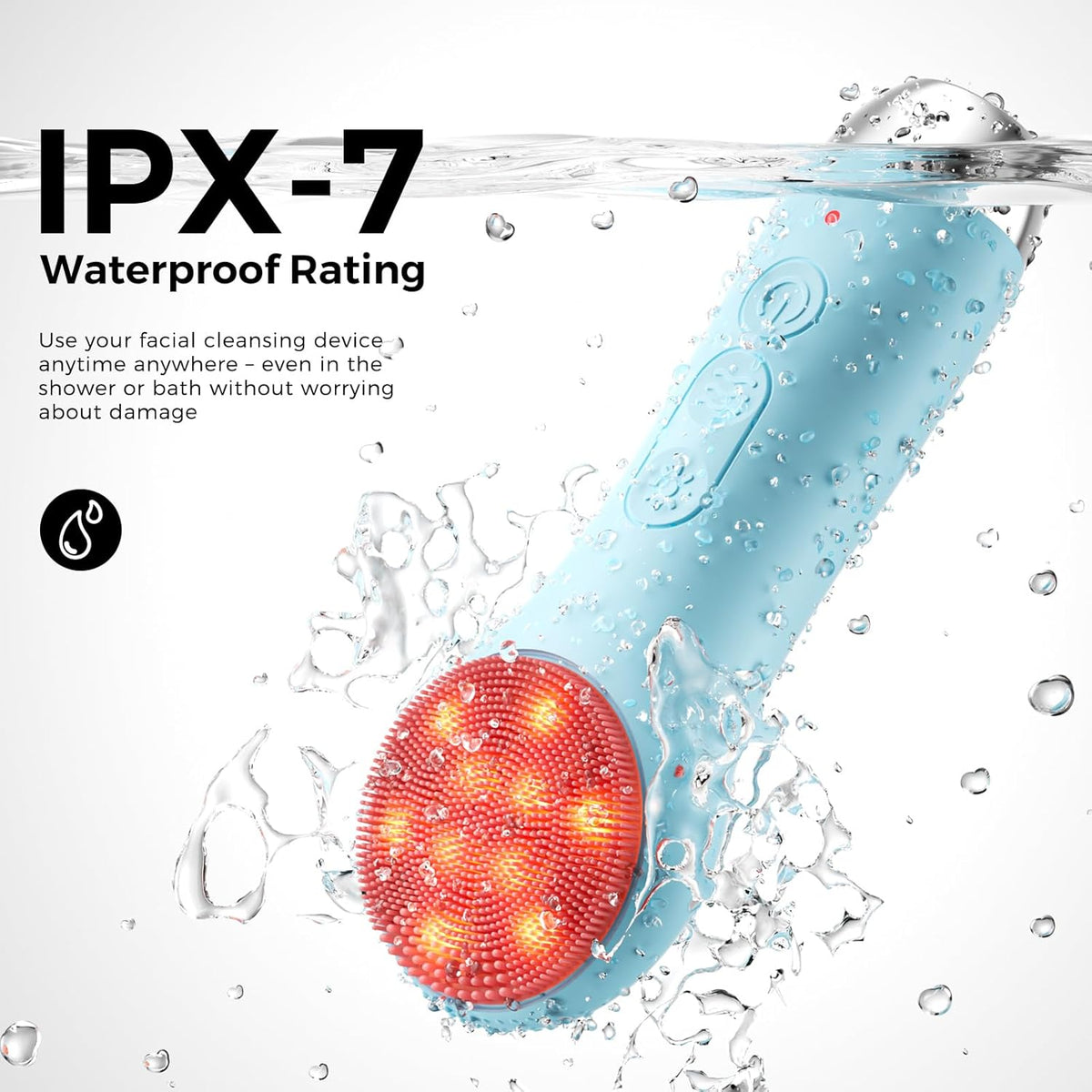Waterproof Rechargeable Face Cleansing Brush with 4 LED Light Modes & 5-Speed Massage
