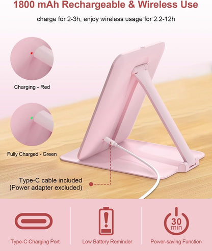 Travel Makeup Mirror with Lights and 10X Magnification, Portable Rechargeable LED Vanity Mirror - Pink
