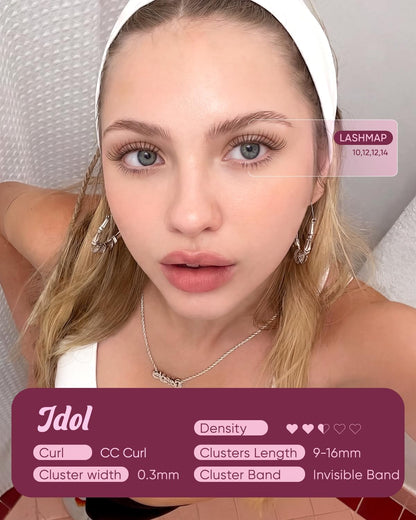 Brown Idol Lash Clusters Kit - Clear Band Natural Wispy Eyelash Extensions with Bond and Seal, 9-16mm