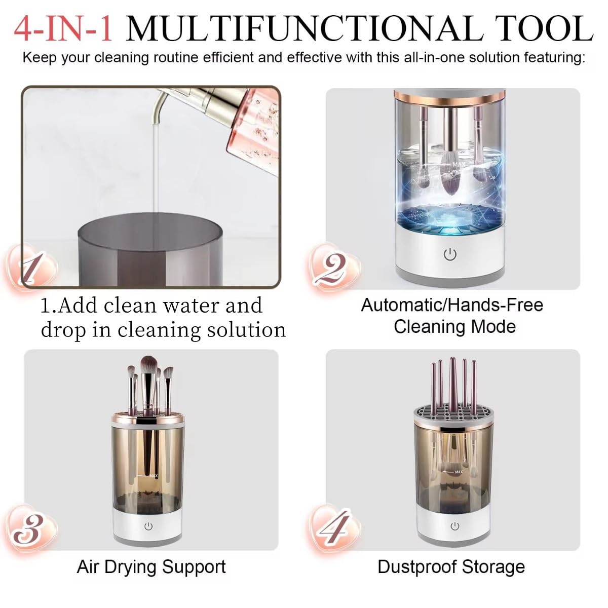 Automatic Makeup Brush Cleaner Machine - Sonic Vibration Deep Cleaning for All Brush Sizes