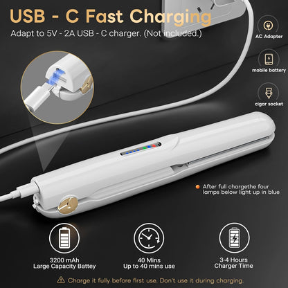 Cordless 2-in-1 Mini Hair Straightener & Curler with Emergency Phone Charger