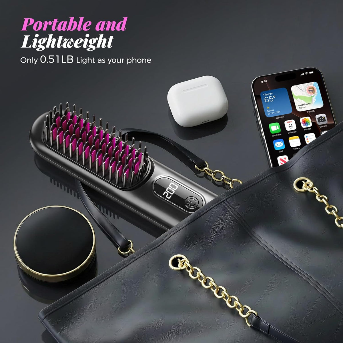 Cordless Hair Straightener Brush, Portable Mini Straightener with MCH Heating & Ionic Ceramic Care