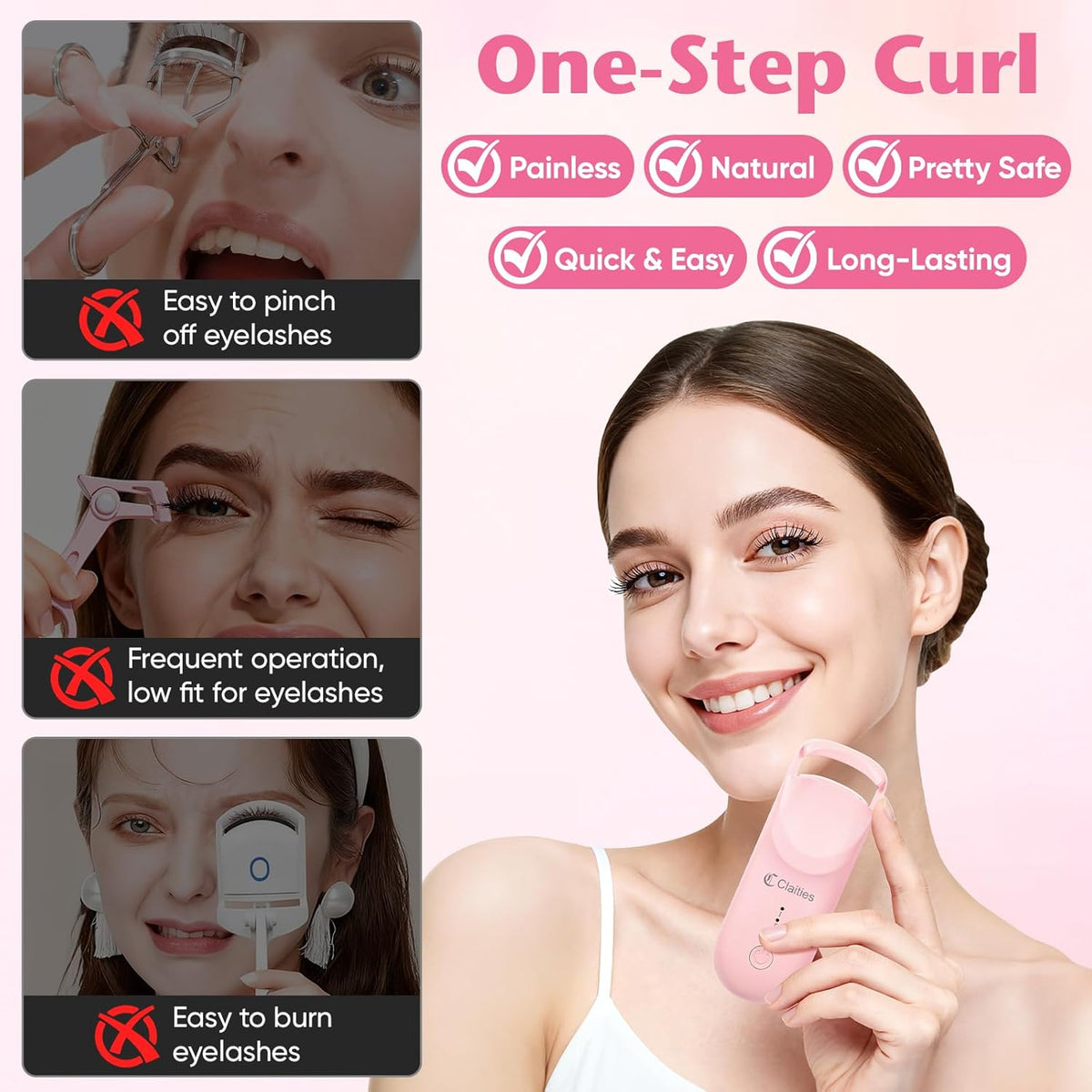 Heated Eyelash Curler - 10s Fast Heating, 24H Long-Lasting Natural Curl