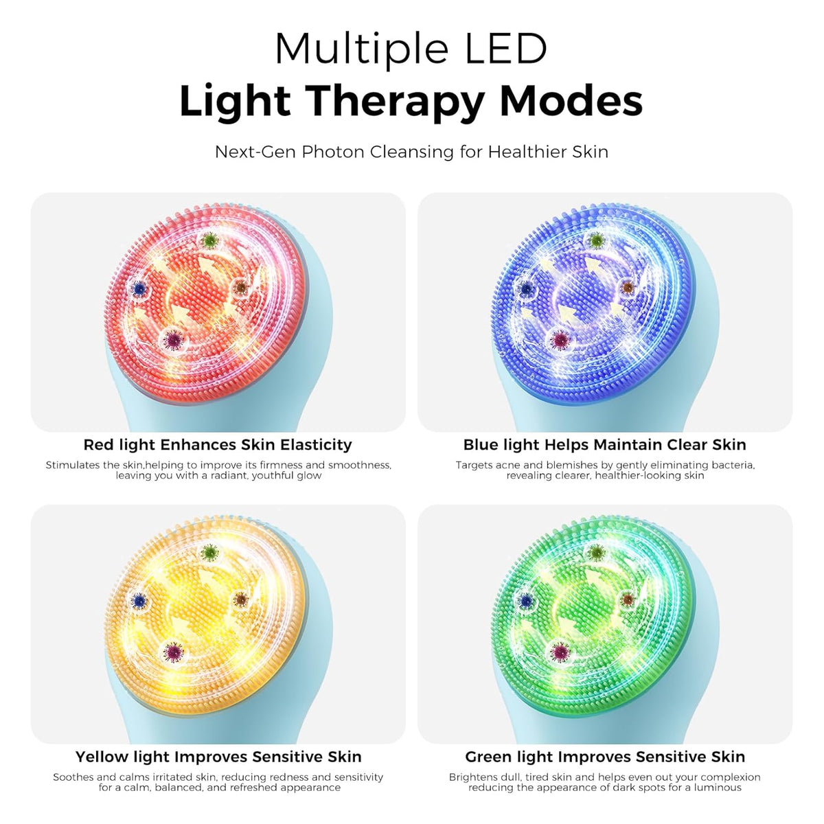 Waterproof Rechargeable Face Cleansing Brush with 4 LED Light Modes & 5-Speed Massage