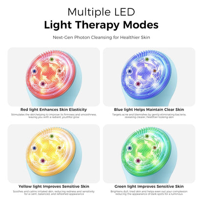 Waterproof Rechargeable Face Cleansing Brush with 4 LED Light Modes & 5-Speed Massage