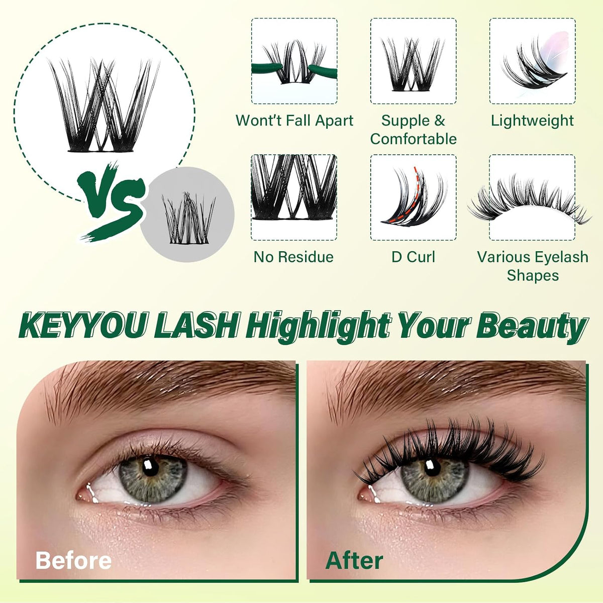Flora Lash Clusters Kit - 132pcs D Curl Natural Extension Set with Bond, Seal, and Remover