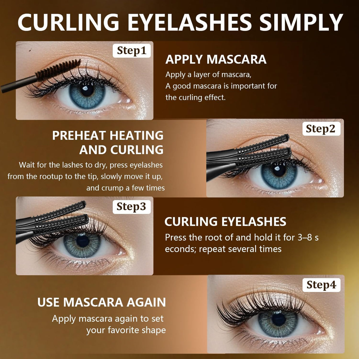 Heated Eyelash Curler - 2-in-1 Clip-Type Design, 3 Temperature Modes, USB Rechargeable Electric Curler