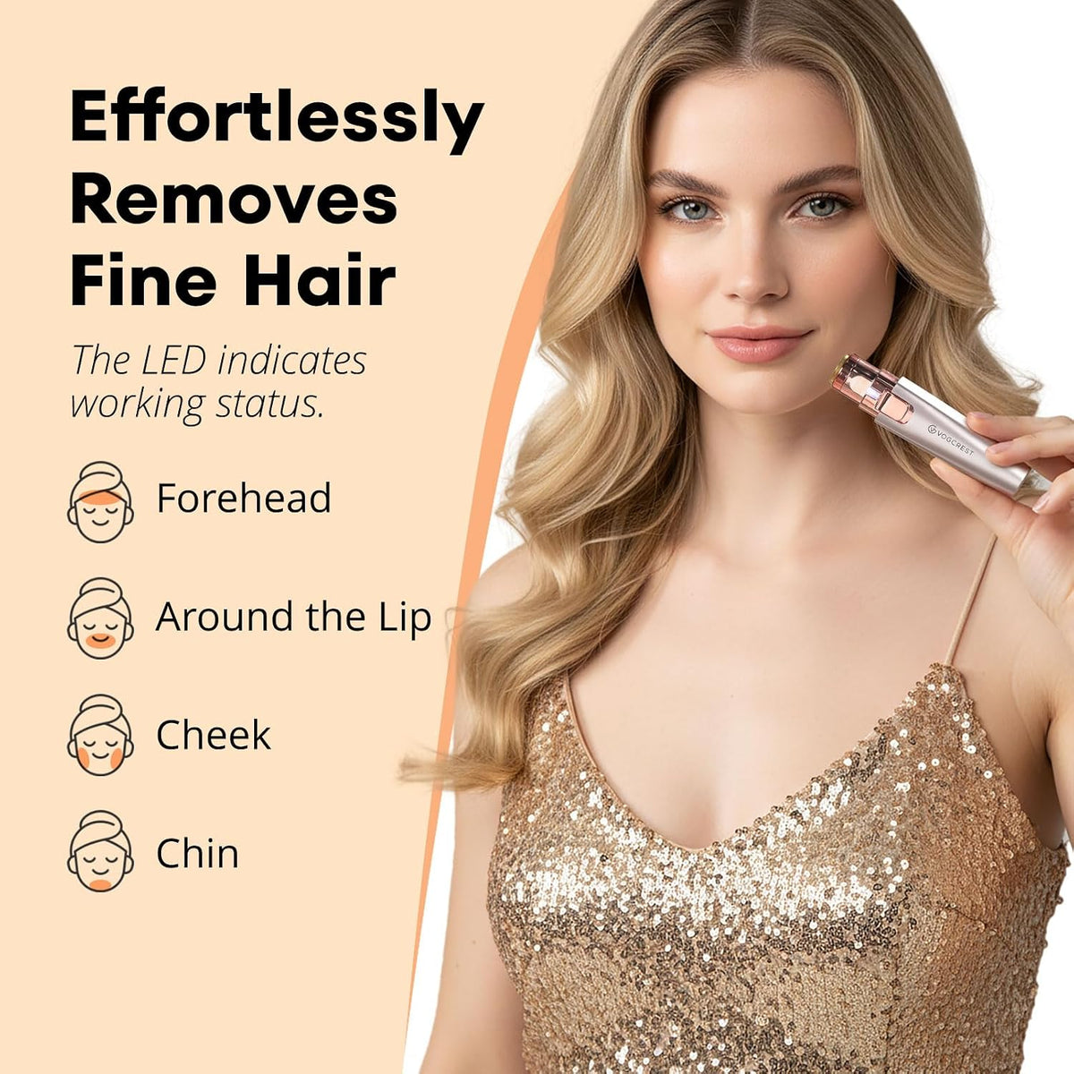 2-in-1 Rechargeable Eyebrow & Facial Hair Trimmer with LED Light - Rose Gold