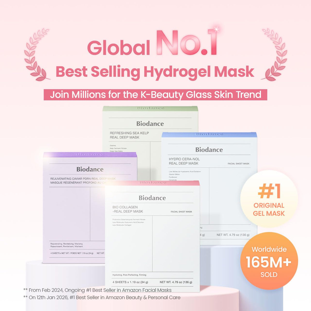 Bio-Collagen Real Deep Mask, Hydrating Overnight Hydrogel Face Mask, Pore Minimizing, 16 Sheets