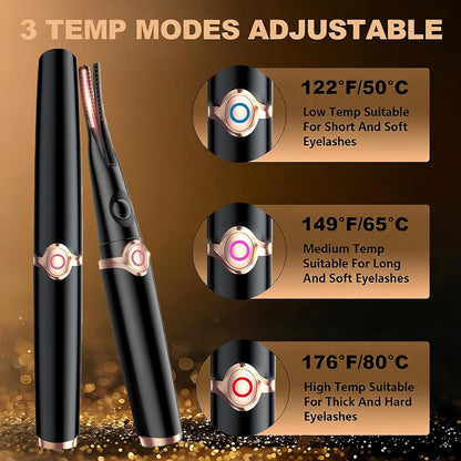 Heated Eyelash Curler - 2-in-1 Clip-Type Design, 3 Temperature Modes, USB Rechargeable Electric Curler