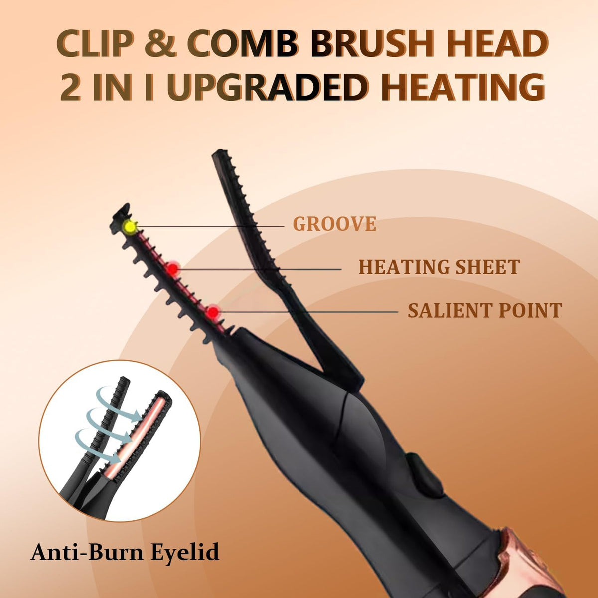 Heated Eyelash Curler - 2-in-1 Clip-Type Design, 3 Temperature Modes, USB Rechargeable Electric Curler