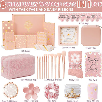 8 PCS Easter Basket Gifts for Tween & Teen Girls, Trendy Makeup Brushes & Bag Set