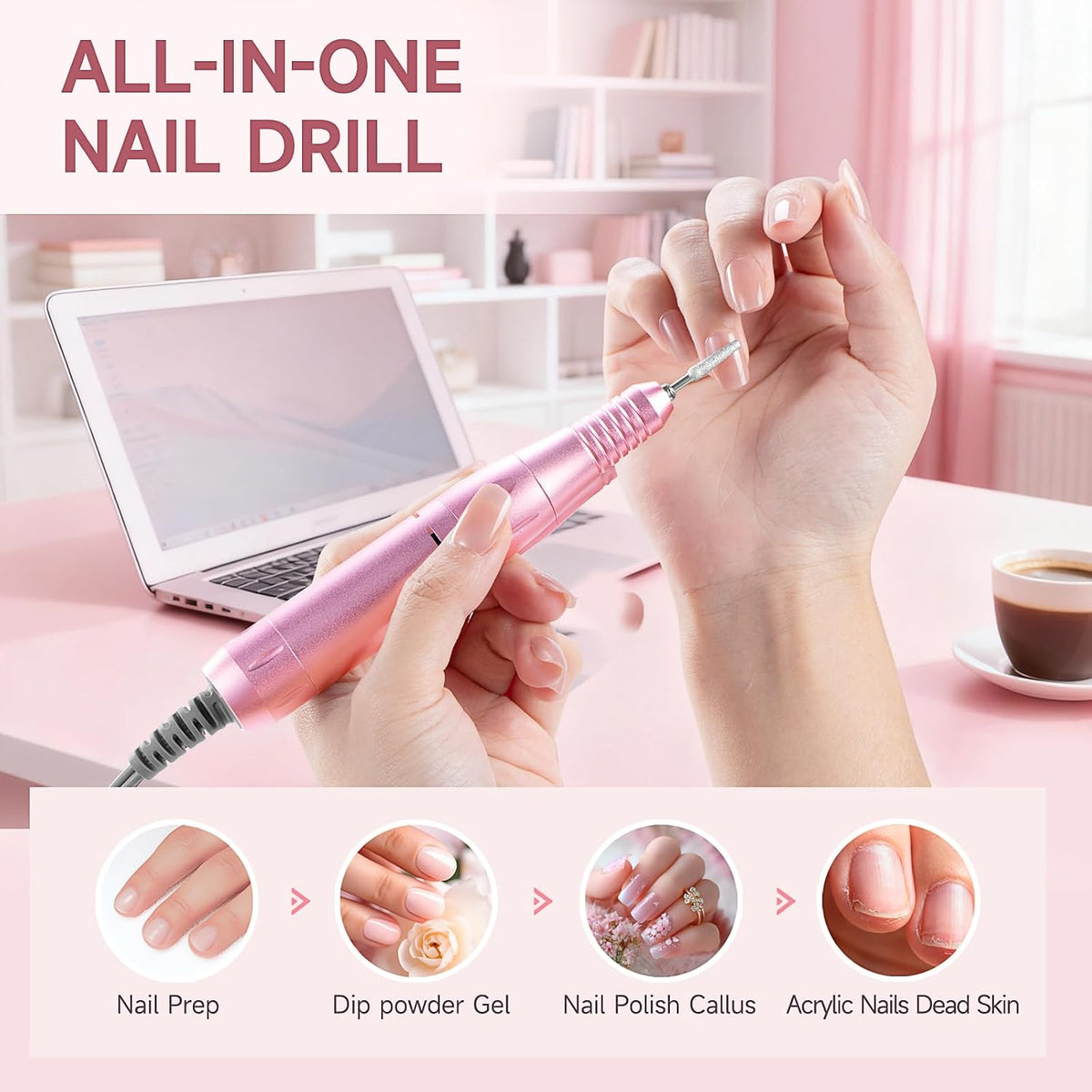 Professional 45000RPM Rechargeable Cordless Electric Nail Drill for Acrylic and Gel Nails