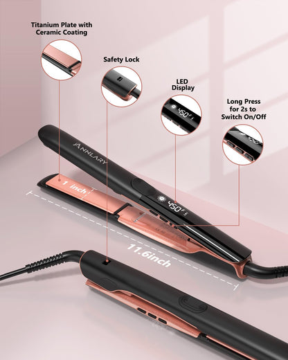 2-in-1 Titanium Ceramic Ionic Hair Straightener and Curler, Dual Voltage Flat Iron