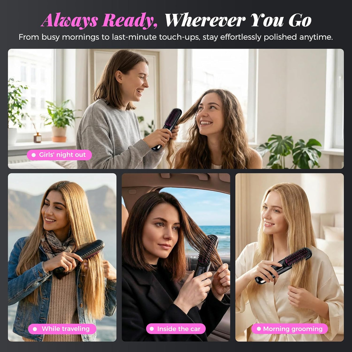 Cordless Hair Straightener Brush, Portable Mini Straightener with MCH Heating & Ionic Ceramic Care