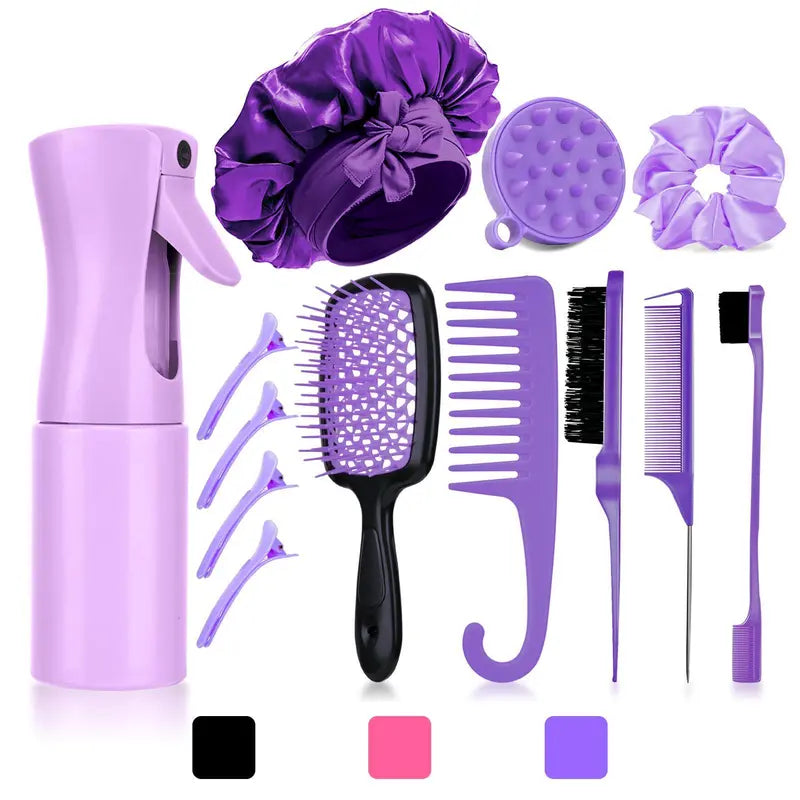 Complete 13-piece hair brush, comb and styling set